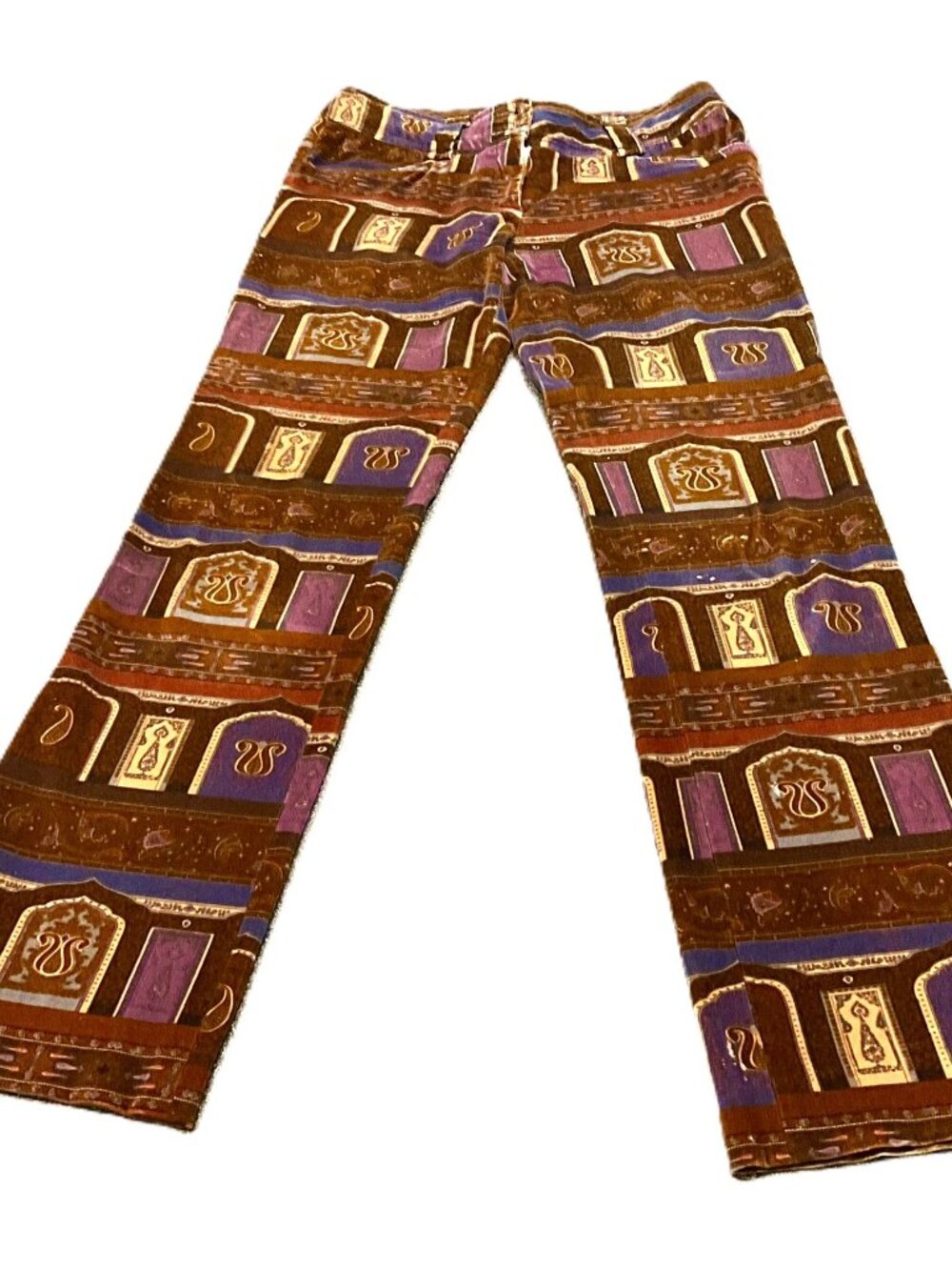 Vintage ETRO Milano Velvet Print Straight Leg Pants Size IT40 Italy